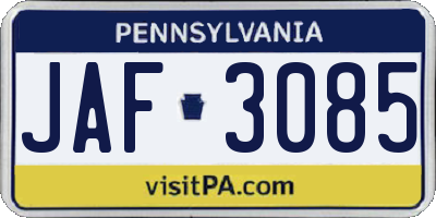 PA license plate JAF3085