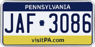 PA license plate JAF3086