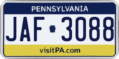 PA license plate JAF3088