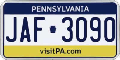 PA license plate JAF3090