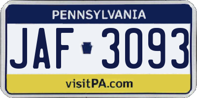 PA license plate JAF3093
