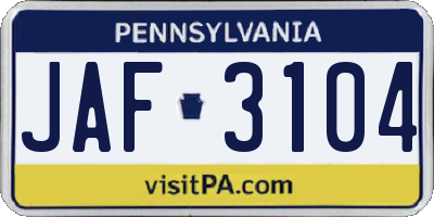 PA license plate JAF3104