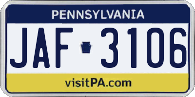 PA license plate JAF3106