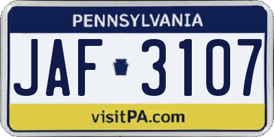 PA license plate JAF3107