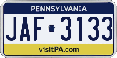 PA license plate JAF3133