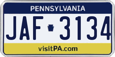 PA license plate JAF3134