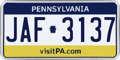 PA license plate JAF3137