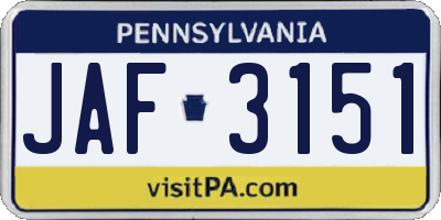 PA license plate JAF3151