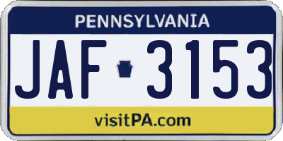 PA license plate JAF3153