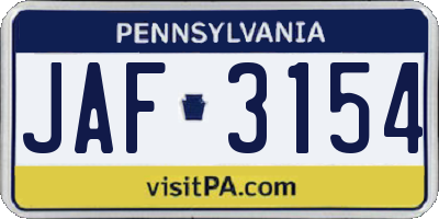 PA license plate JAF3154