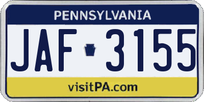 PA license plate JAF3155