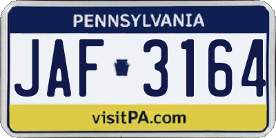 PA license plate JAF3164