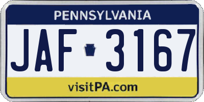 PA license plate JAF3167