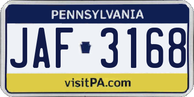 PA license plate JAF3168