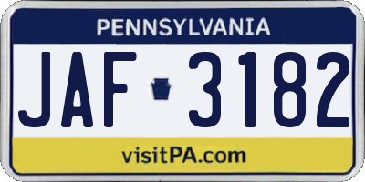PA license plate JAF3182