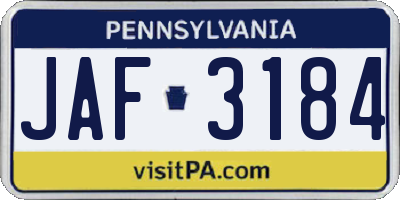 PA license plate JAF3184