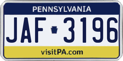 PA license plate JAF3196
