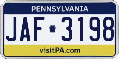 PA license plate JAF3198