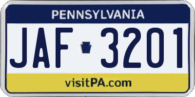 PA license plate JAF3201