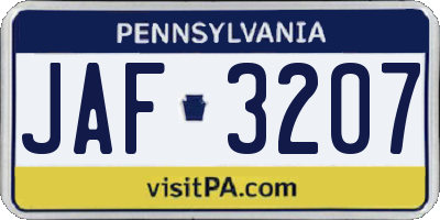 PA license plate JAF3207