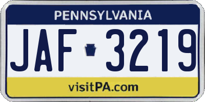 PA license plate JAF3219