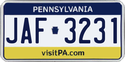 PA license plate JAF3231