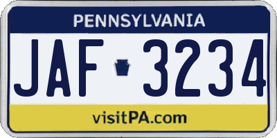 PA license plate JAF3234