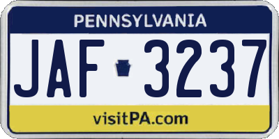PA license plate JAF3237