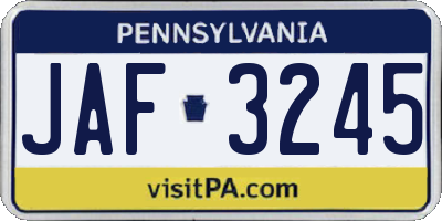PA license plate JAF3245