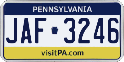 PA license plate JAF3246