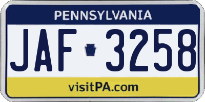 PA license plate JAF3258