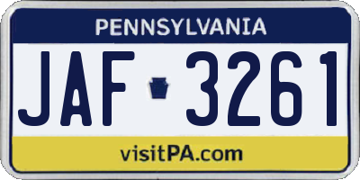PA license plate JAF3261