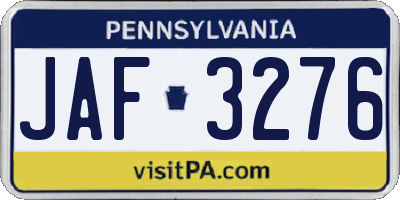 PA license plate JAF3276