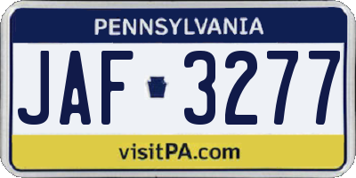PA license plate JAF3277