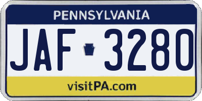 PA license plate JAF3280