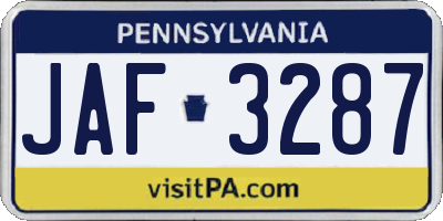 PA license plate JAF3287