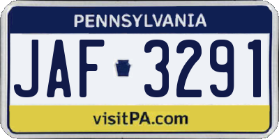 PA license plate JAF3291