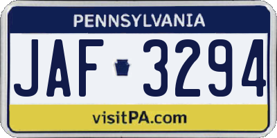 PA license plate JAF3294
