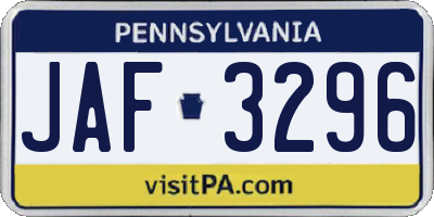 PA license plate JAF3296