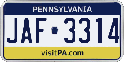 PA license plate JAF3314