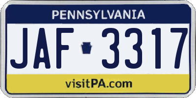 PA license plate JAF3317