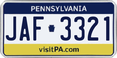 PA license plate JAF3321