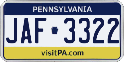 PA license plate JAF3322