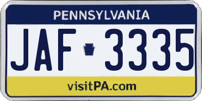PA license plate JAF3335