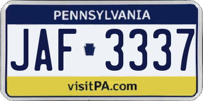 PA license plate JAF3337