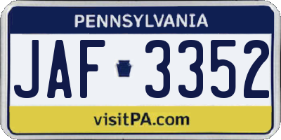 PA license plate JAF3352