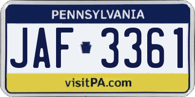 PA license plate JAF3361