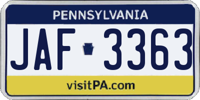 PA license plate JAF3363