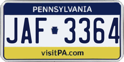 PA license plate JAF3364