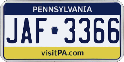 PA license plate JAF3366